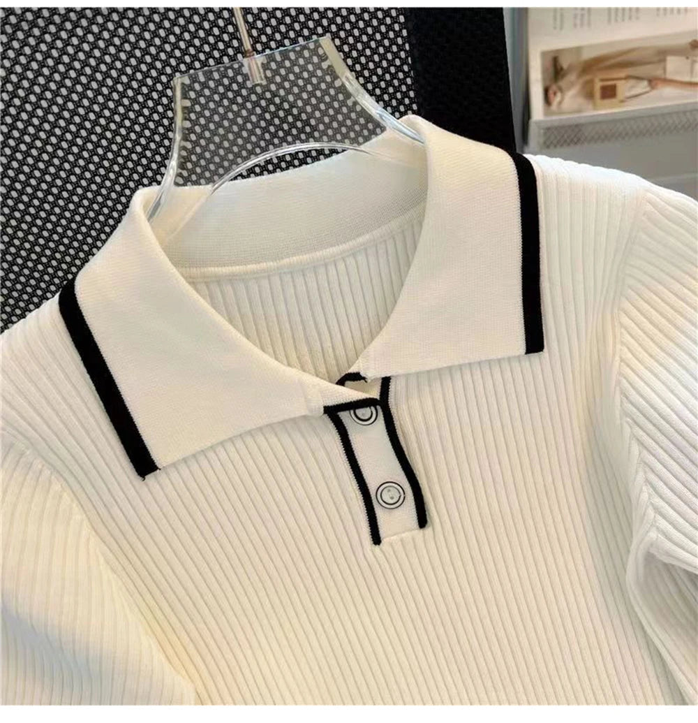Ice silk knitted short sleeved T-shirt for women's summer 2024 new fashionable and stylish polo shirt top Quick Pick Grocers