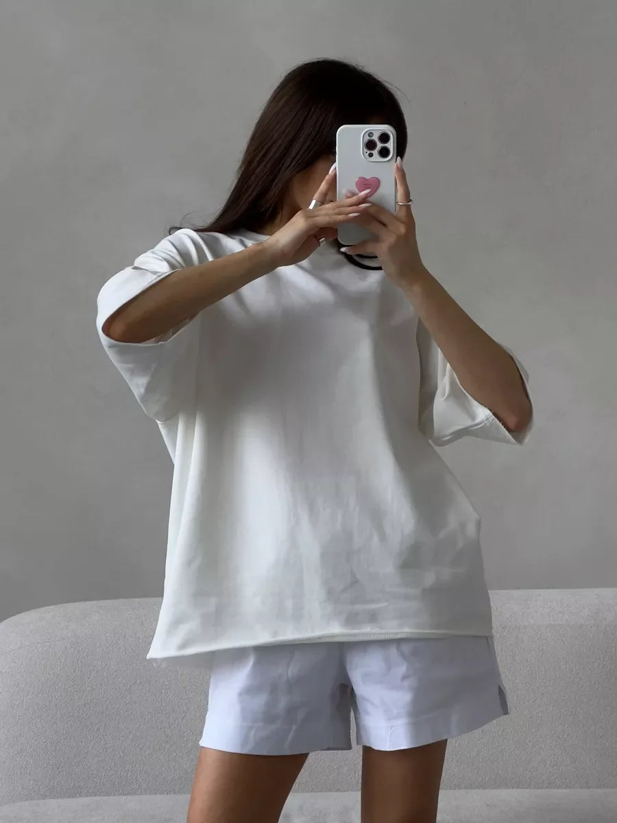 Hirsionsan Summer Casual Oversized T-shirts Women 100% Cotton Pink Loose Tees 2025 New Cusual Solid O Neck Female Aesthetic Tops Quick Pick Grocers
