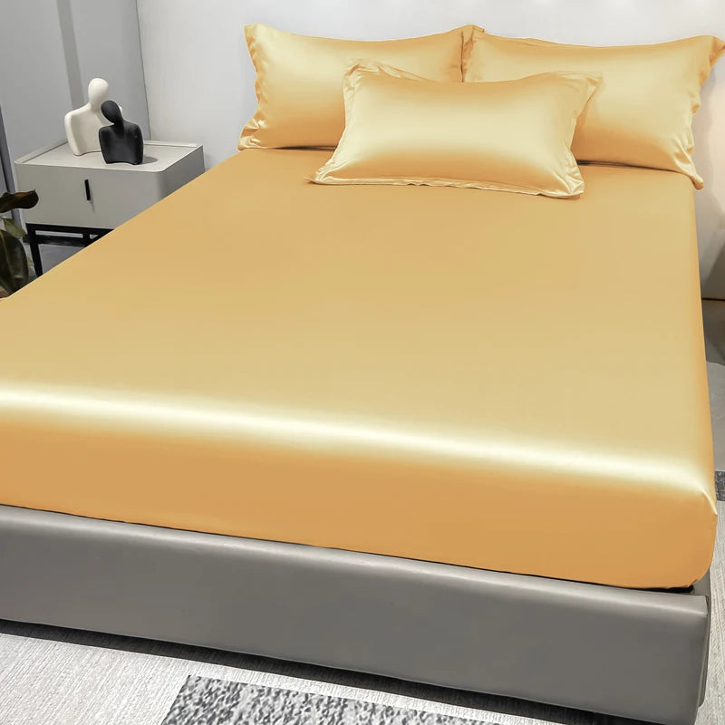 Modern Satin Fitted Sheet Ice Silk Bedspread Quick Pick Grocers