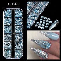 12Grids SS6-SS30 Mixed Nail Rhinestones Shiny Clear/Gold/Pink/Blue Diamond Flat-back Nail Gems Glass Stones Nails Decoration Econic Blanks