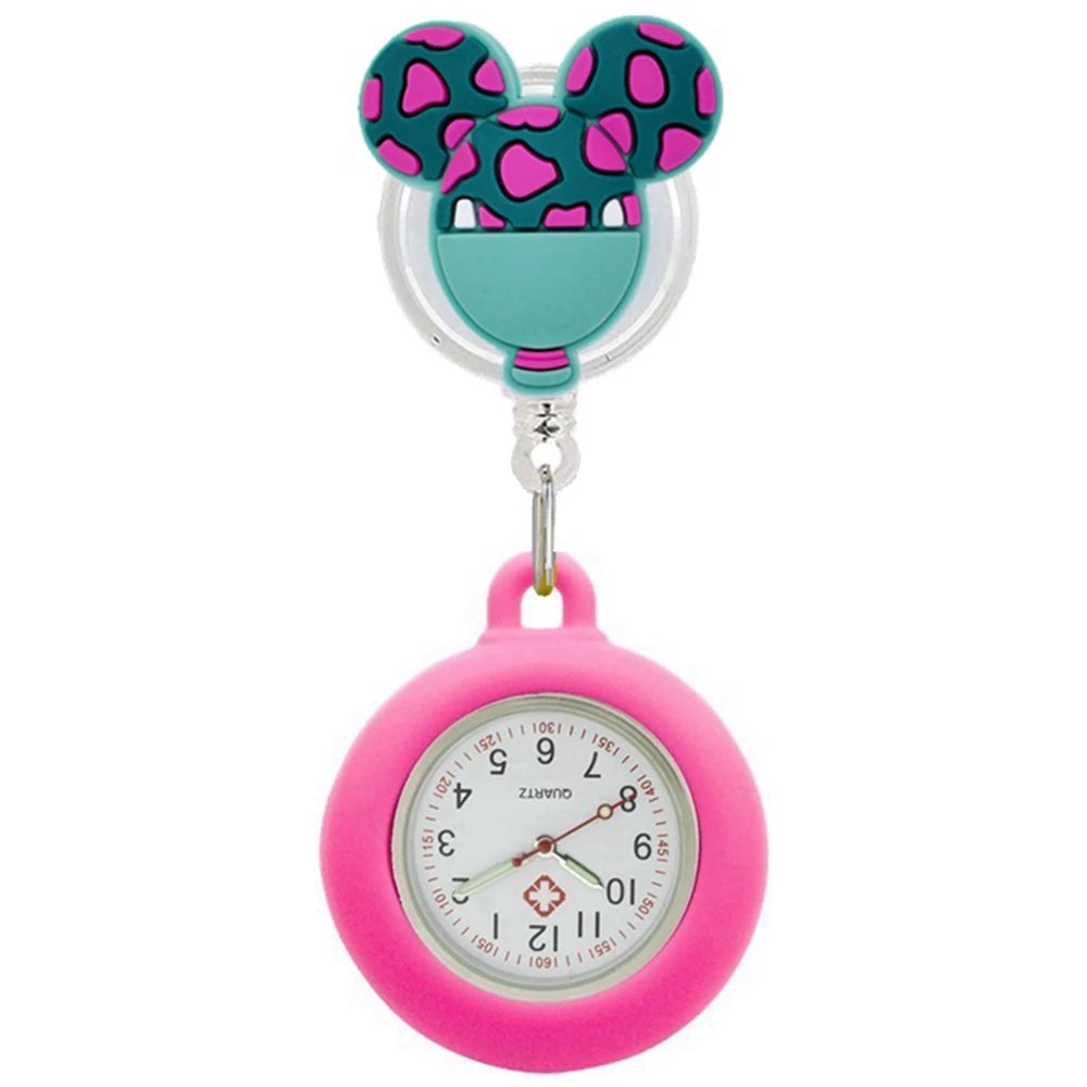 Retractable Lovely Cartoon Pattern Nurse Doctor Pocket Hang Clips Watches Colourful Hospital Medical Women Mens Badge Reel Clock Quick Pick Grocers