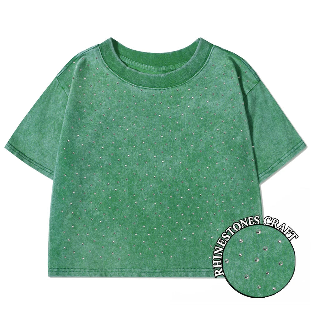 100% Cotton Washed T-Shirts For Women Loose O-Neck Crop Tops Y2k Street Female Clothes Summer Casual Vintage Short Sleeve Tees Quick Pick Grocers