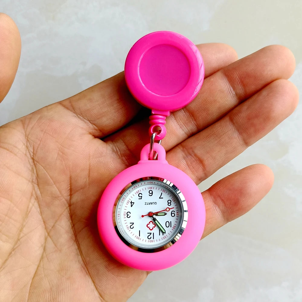 Retractable Blank Simple Nurse Doctor Hospital Pocket Watch Badge Reel Clip Hang Colourful Pendant Dress Watches Clock Quick Pick Grocers