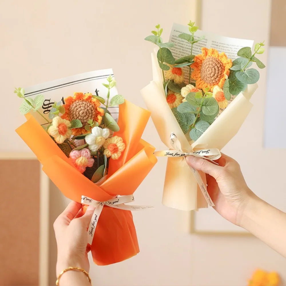 Artificial Flower Crochet Bouquet Handmade Anniversary Sunflower Daisy Bouquet Mothers Day Birthday Gift Eternal Flower Quick Pick Grocers