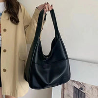 Large capacity tote bag, new black leather simple casual commuting women's bag, fashionable and versatile single shoulder bag Econic Blanks