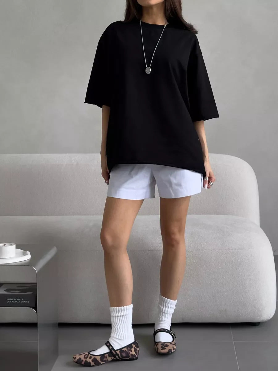 Hirsionsan Summer Casual Oversized T-shirts Women 100% Cotton Pink Loose Tees 2025 New Cusual Solid O Neck Female Aesthetic Tops Quick Pick Grocers