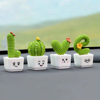 1 Set Of 4, Resin Succulent Cactus Mini Green Plant Car Office Home Living Room Crafts Quick Pick Grocers