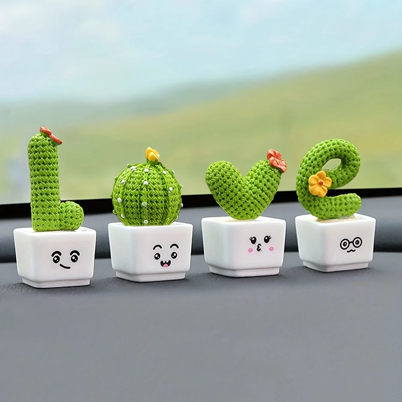 1 Set Of 4, Resin Succulent Cactus Mini Green Plant Car Office Home Living Room Crafts Quick Pick Grocers