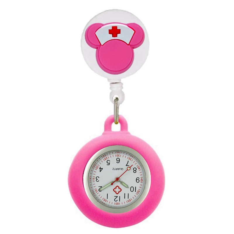 Retractable Lovely Cartoon Pattern Nurse Doctor Pocket Hang Clips Watches Colourful Hospital Medical Women Mens Badge Reel Clock Quick Pick Grocers