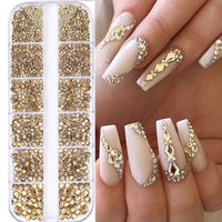 2400pcs+ Shiny Clear Crystal Gems Nail Rhinestones 1.5-4mm Mixed Round Glass Stone Flatback Nail Charms 12grids Nail Diamond DIY Econic Blanks