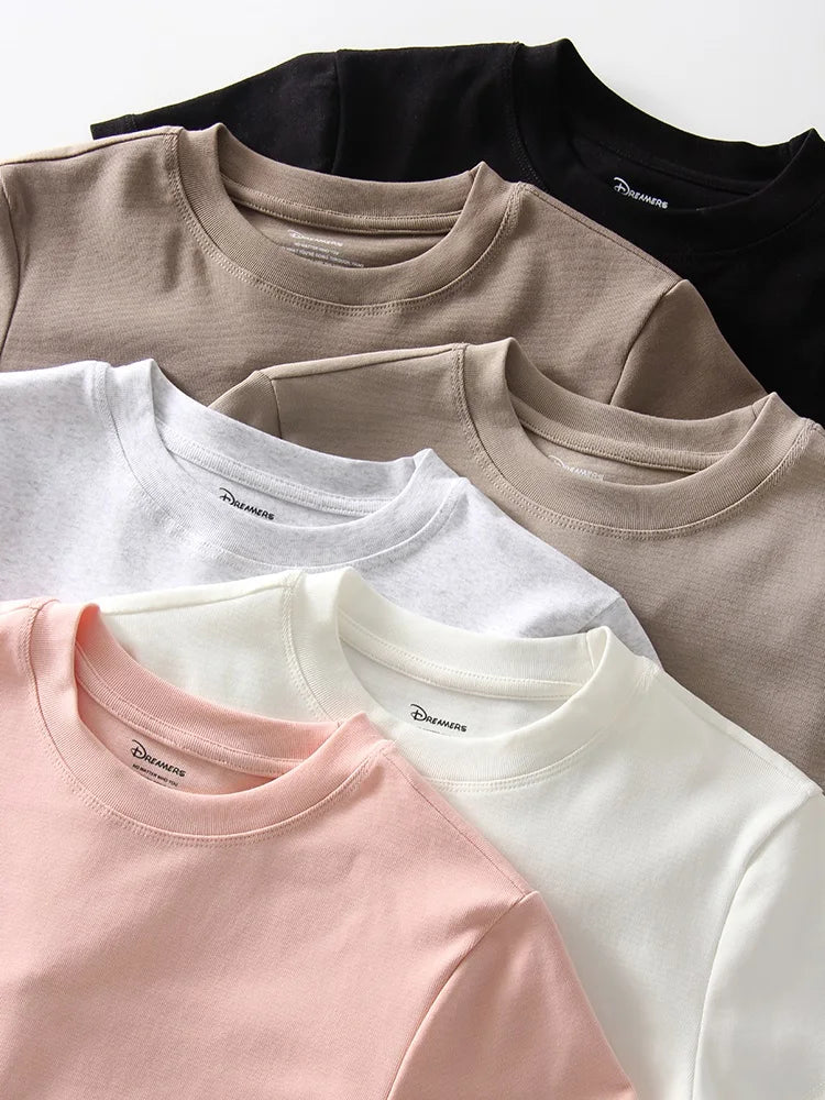 Basic T Shirts Women Cotton Slim Fit White Tops Summer Black Tees Crew Neck 100% Cotton T Shirt For Women Plain T-shirts Soft Quick Pick Grocers