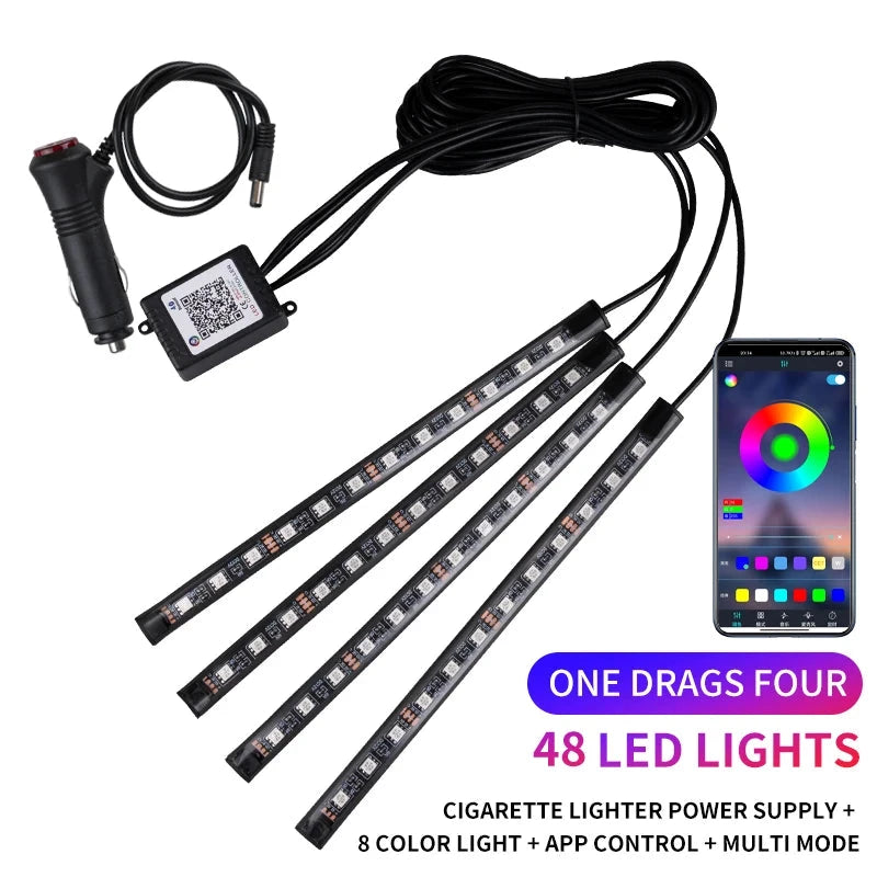 Neon LED Car Interior Ambient Foot Strip Light Kit Accessories RGB Backlight Remote App Music Control Auto Decorative Lamp Econic Blanks