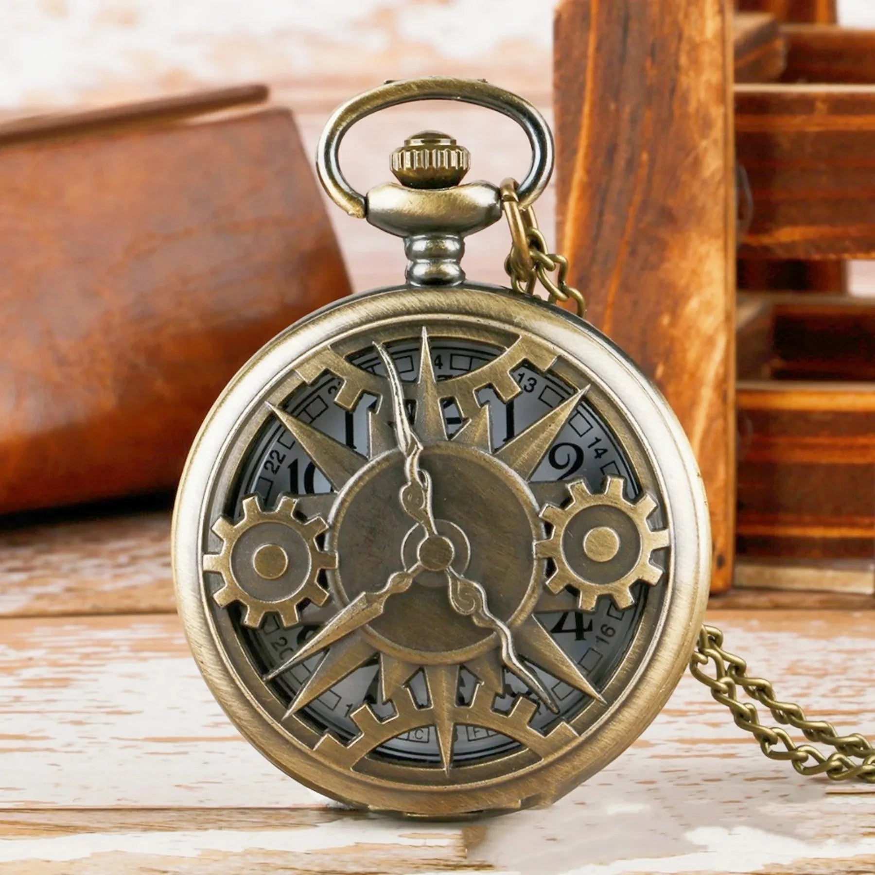 Exquisite Retro Bronze Steampunk Hollow Gear Design Quartz Pocket Watch with Necklace Chain Leisure Pendant Gift Men's Clock Quick Pick Grocers