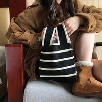 Women Handmade Knitted Small Handbag Casual Wrist Bag Wide Stripe Stripe Shopper Mini Tote Student Reusable Shoulder Bag Econic Blanks