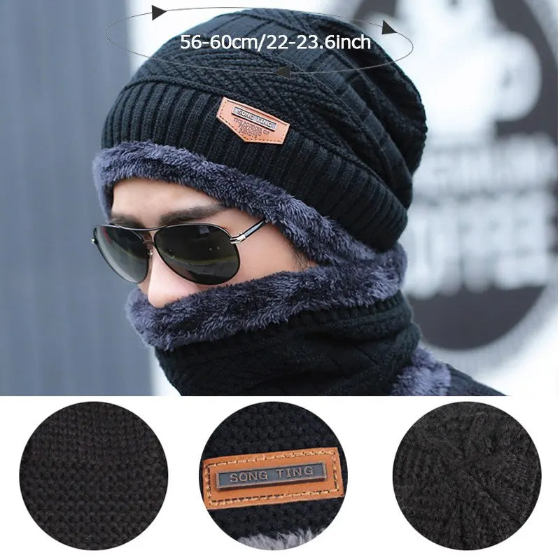Winter Fleece Scarf Hats Thicken Plush Warm Beanies Wool Knit Caps Men Women Outdoor Cycling Ski Cold Protection Neck Mask Hat Quick Pick Grocers