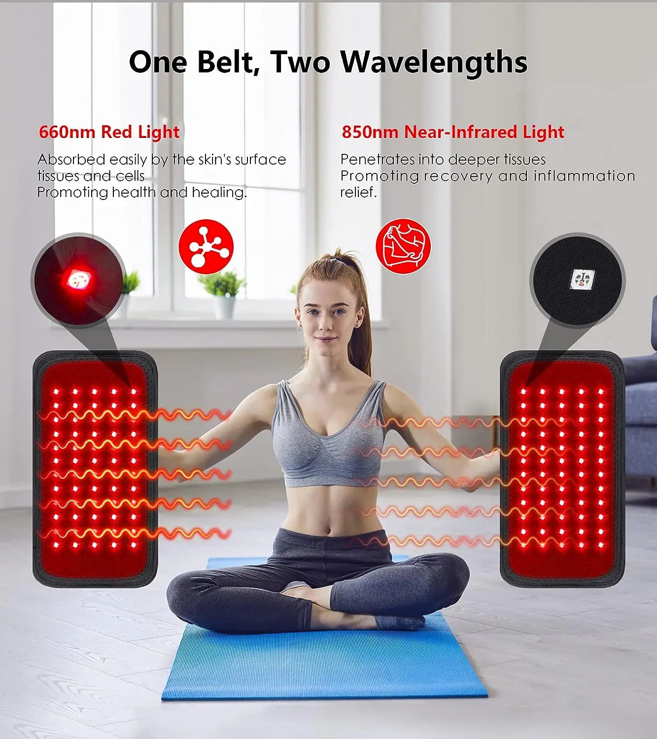 60 LEDs Red＆Infrared Light Therapy Belt 850nm 660nm Back  Burn Fat Wrap Slimming Machine Waist Heat Pad Full Body Quick Pick Grocers