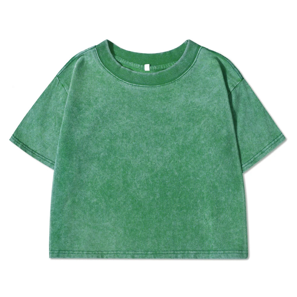 100% Cotton Washed T-Shirts For Women Loose O-Neck Crop Tops Y2k Street Female Clothes Summer Casual Vintage Short Sleeve Tees Quick Pick Grocers