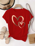 Summer New Fashion Women's Heart Printed T-shirt Trendy Casual Round Neck Top Short Sleeves Women T-shirt Women Clothing Quick Pick Grocers