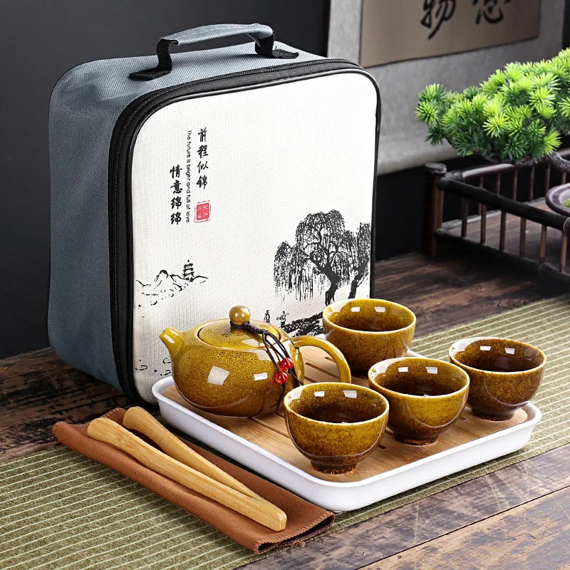 With Travelling Bag 4 Cups Chinese Kung Fu Tea Set Travel Set Ceramic Portable Teapot Porcelain Teaset Gaiwan Tea Cups Tea Tool Quick Pick Grocers