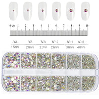 12Grids SS6-SS30 Mixed Nail Rhinestones Shiny Clear/Gold/Pink/Blue Diamond Flat-back Nail Gems Glass Stones Nails Decoration Econic Blanks
