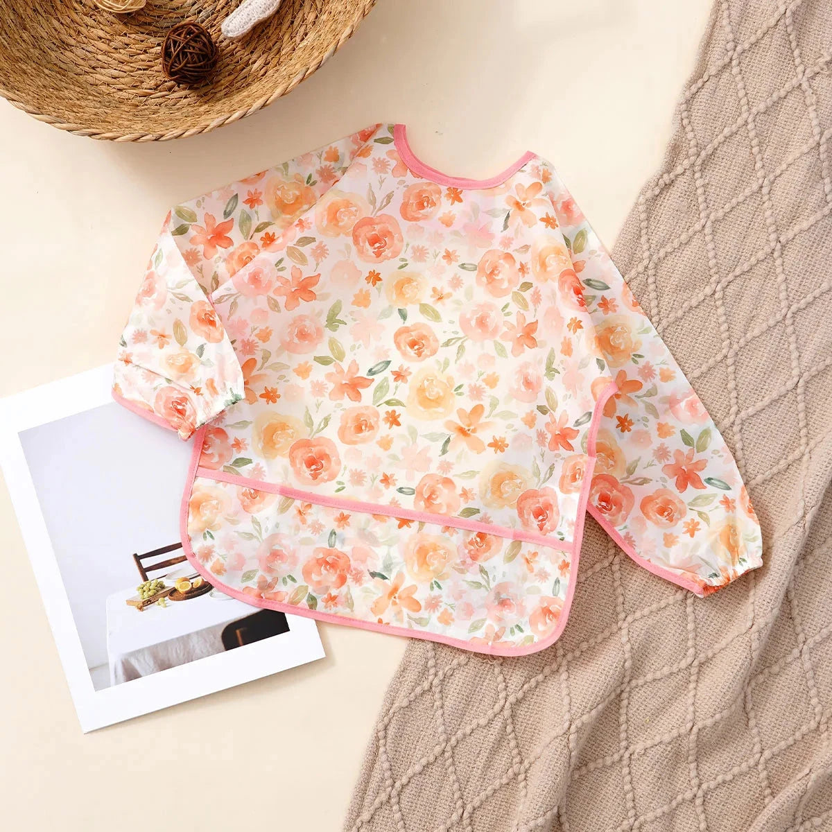 Elinfant 1PC Long Sleeve Bibs, Waterproof Feeding Bibs,Washable Burp Cloth,Coveralls Bibs,Easy To Clean,Wash-Free Eating Bibs Econic Blanks