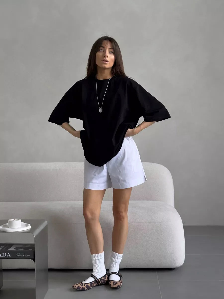 Hirsionsan Summer Casual Oversized T-shirts Women 100% Cotton Pink Loose Tees 2025 New Cusual Solid O Neck Female Aesthetic Tops Quick Pick Grocers