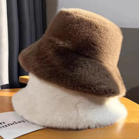 Fluffy Fur Fisherman Hat For Women Winter Plush Ear Protection Cap Windproof Warm Female Panama Caps Solid Fashion Bucket Hat Purest Peak