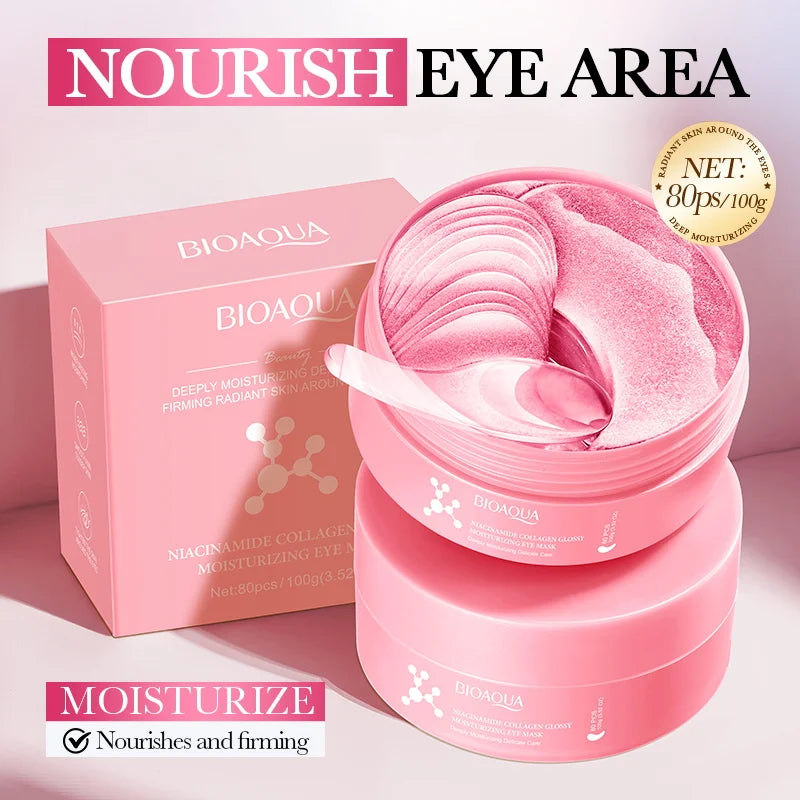 80pcs BIOAQUA Nicotinamide Collagen Eye Mask Anti Dark Circles Whitening Anti-Wrinkles Moisturizing Anti-Aging Eye Patches Quick Pick Grocers