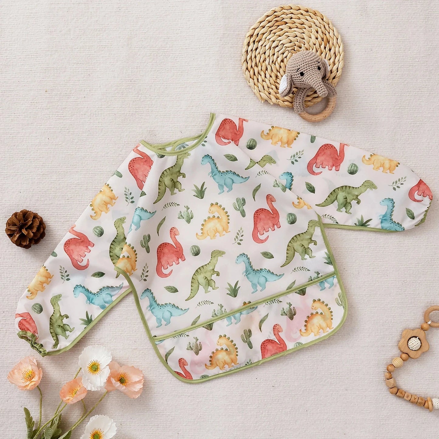 Elinfant 1PC Long Sleeve Bibs, Waterproof Feeding Bibs,Washable Burp Cloth,Coveralls Bibs,Easy To Clean,Wash-Free Eating Bibs Econic Blanks