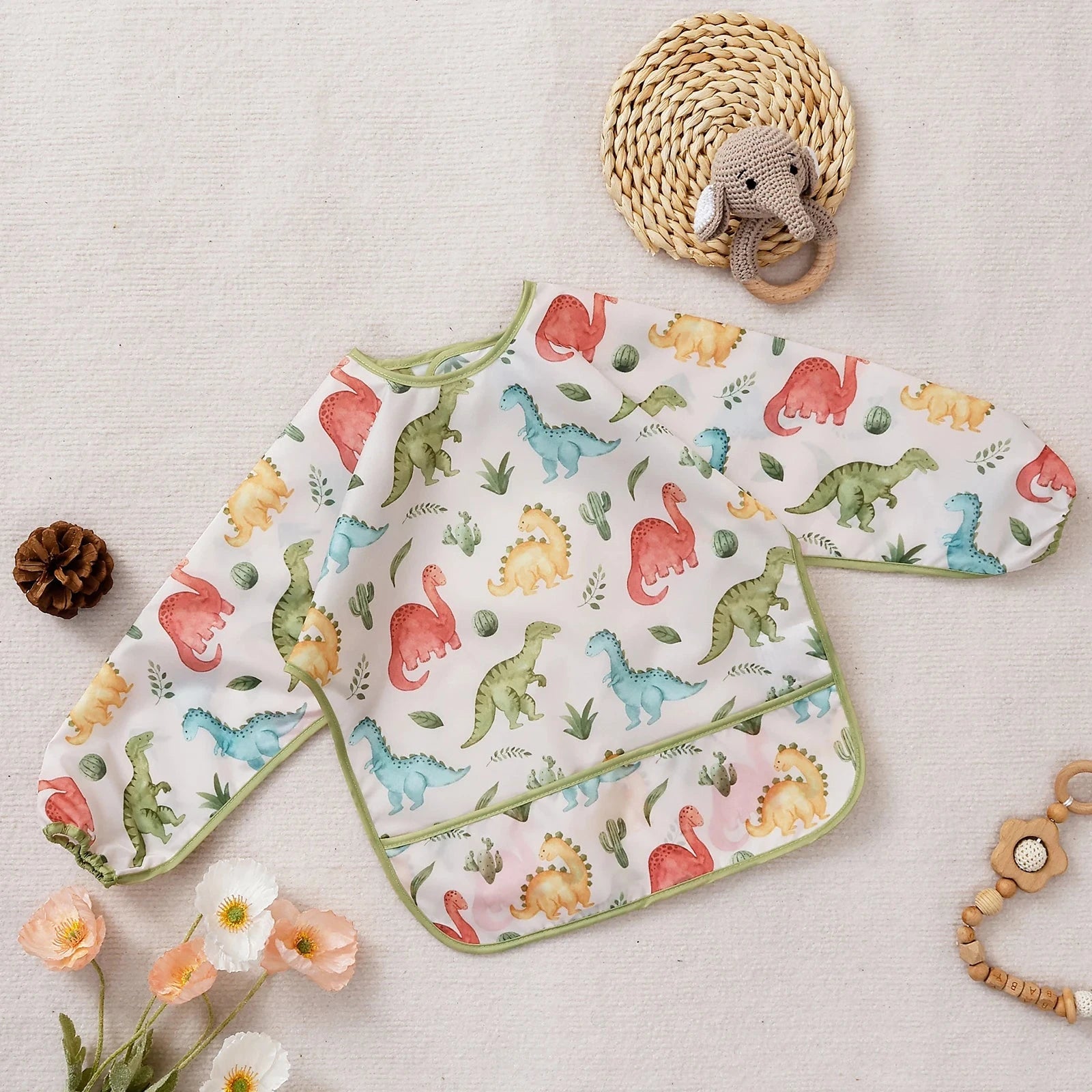Elinfant 1PC Long Sleeve Bibs, Waterproof Feeding Bibs,Washable Burp Cloth,Coveralls Bibs,Easy To Clean,Wash-Free Eating Bibs Econic Blanks