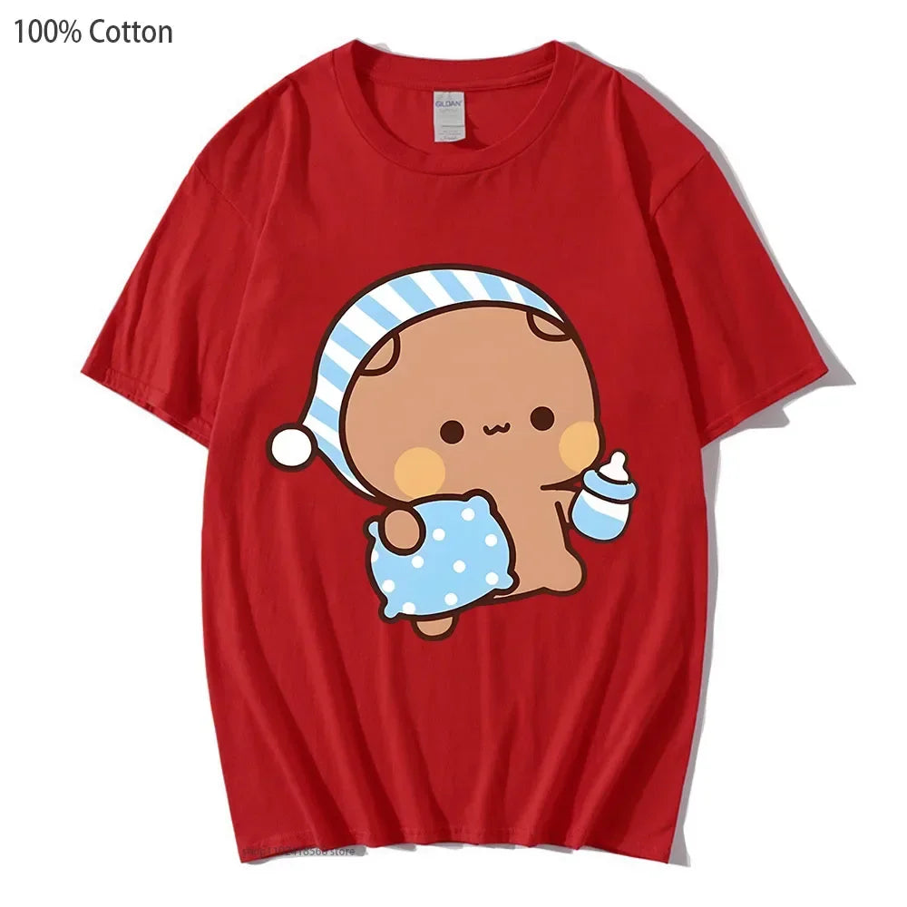 Couple Shirts Kawaii Cute BuBu Panda Going To Sleep with DuDu Bear Graphic Tshirt Cotton Men Women Clothes Long Sleeve Tees Quick Pick Grocers