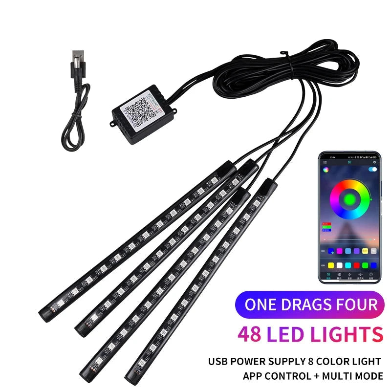 Neon LED Car Interior Ambient Foot Strip Light Kit Accessories RGB Backlight Remote App Music Control Auto Decorative Lamp Econic Blanks