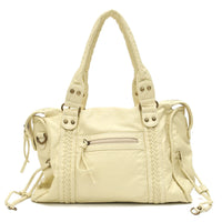 Vintage Washed PU Leather Large Capacity Tote Zip Pockets Braid Decor Shoulder Cross body Bag Unisex Women Daily Travel Handbag Quick Pick Grocers