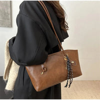 European American Retro Tote Bag, Korean Fashion Shoulder Bags Advanced Simple Handbag New Large Capacity Pendant Versatile Bags Quick Pick Grocers