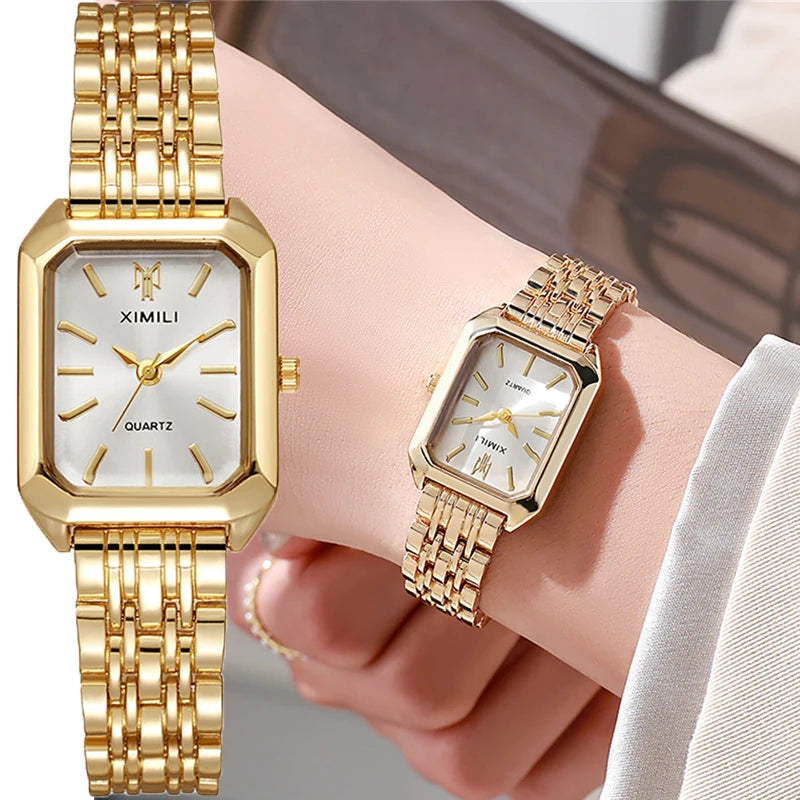 Women's Fashion Square Watches Gold Alloy Strap 2025 Luxury Ladies Quartz Wristwatches Qualities Female Roman Scale Clock Quick Pick Grocers
