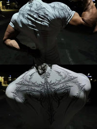 New Summer GYM T-shirt Men's Gothic Print Muscle Tee High Elasticity And Quick Drying Exercise For Bodybuilding Training T-shirt Quick Pick Grocers
