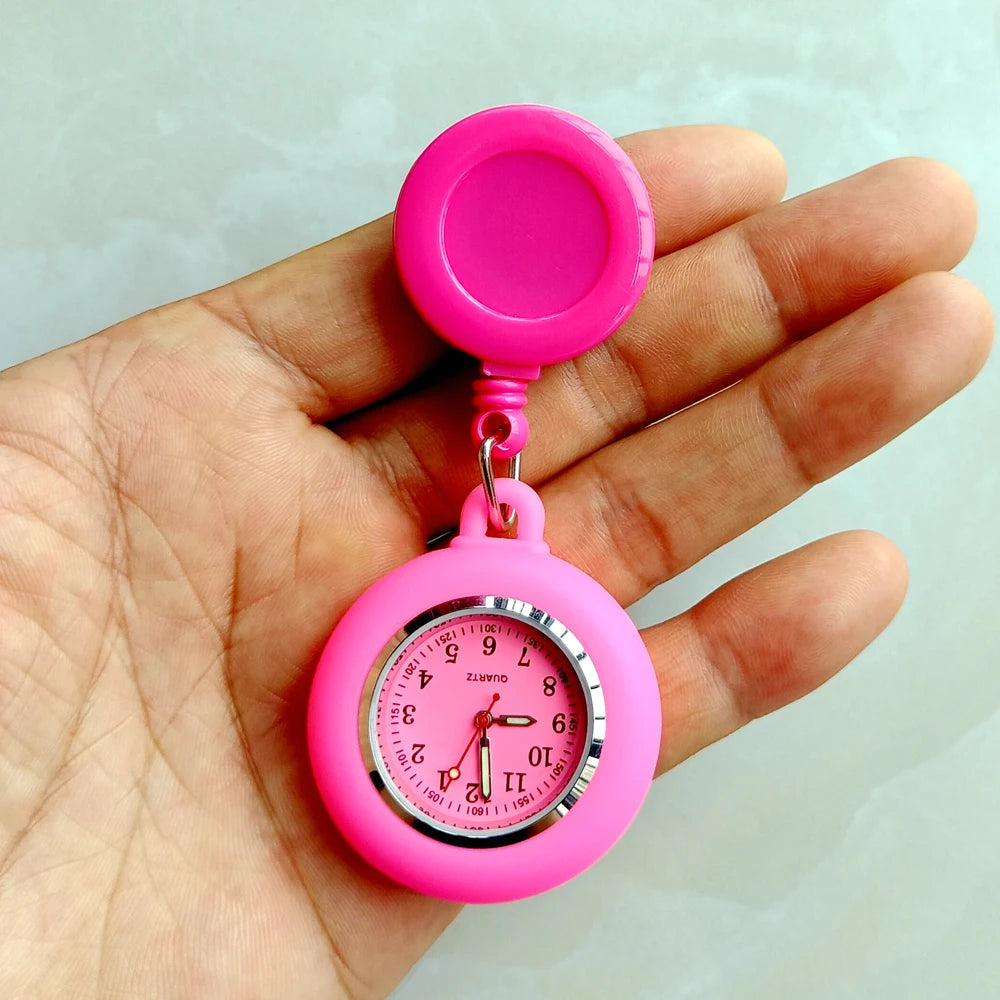 Retractable Blank Simple Nurse Doctor Hospital Pocket Watch Badge Reel Clip Hang Colourful Pendant Dress Watches Clock Quick Pick Grocers