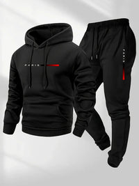 PARIS Letter Print Sweatshirt Suit Men's Fleece Hoodie Pants Set Spring Autumn Winter Warm Casual Sports Pullover Trousers Sets Quick Pick Grocers