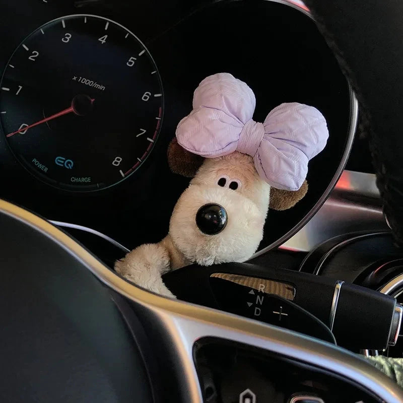 Kawaii Plush Puppy Clutch Decoration – Cute Dog Car Wiper & Turn Signal Switch Ornament with Bowknot | Auto Interior Accessories Econic Blanks