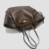 Fashion Large Capacity Trapeze Women Shoulder Bags Designer Metal Lock Handbags High-Quality Pu Leather Big Tote Commute Bag Quick Pick Grocers