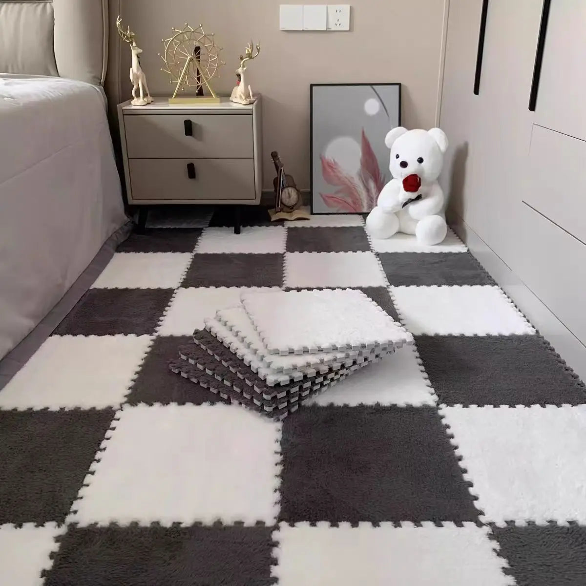 10Pcs 30*30CM Creative Plush Puzzle Foam Floor Mat Puzzle Carpet Warm Playmat Interlocking Exercise Tiles Fluffy Area Rugs Quick Pick Grocers