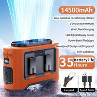 Socoolfan 14500mAh Outdoor Fan Portable Waist Hanging Neck Strong Dual Air Vents Fans for Travel Sports Courier Outdoor Working Quick Pick Grocers