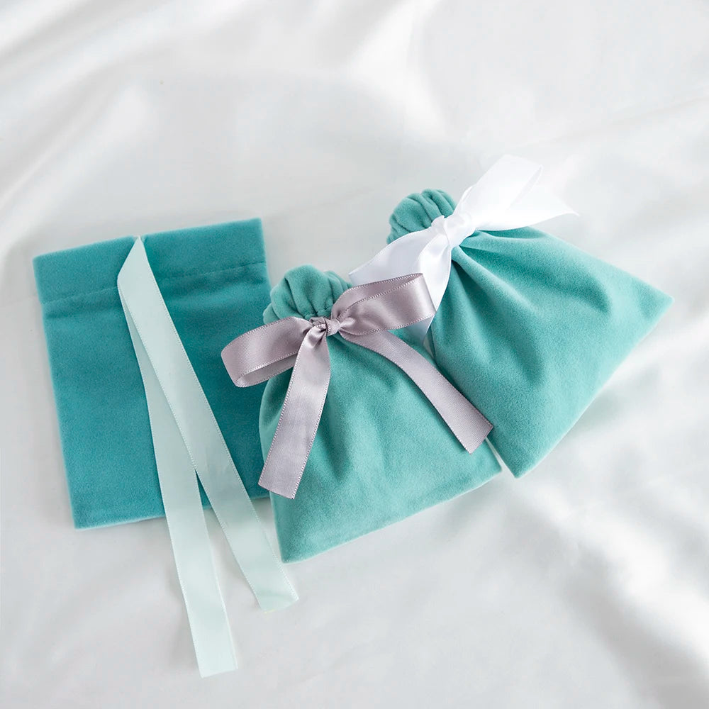 10pcs Green Jewelry Velvet Bag Ribbon Bowknot Pouches Gift Display Packing Storage Wedding Favors Travel Candy Drawstring Pocket Purest Peak
