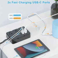 Surge Protector Ultra Thin Flat US Plug with 6 Widely Outlets 4 USB Ports,5ft Extender Cable,Power Strip Adapter for Home Office Econic Blanks