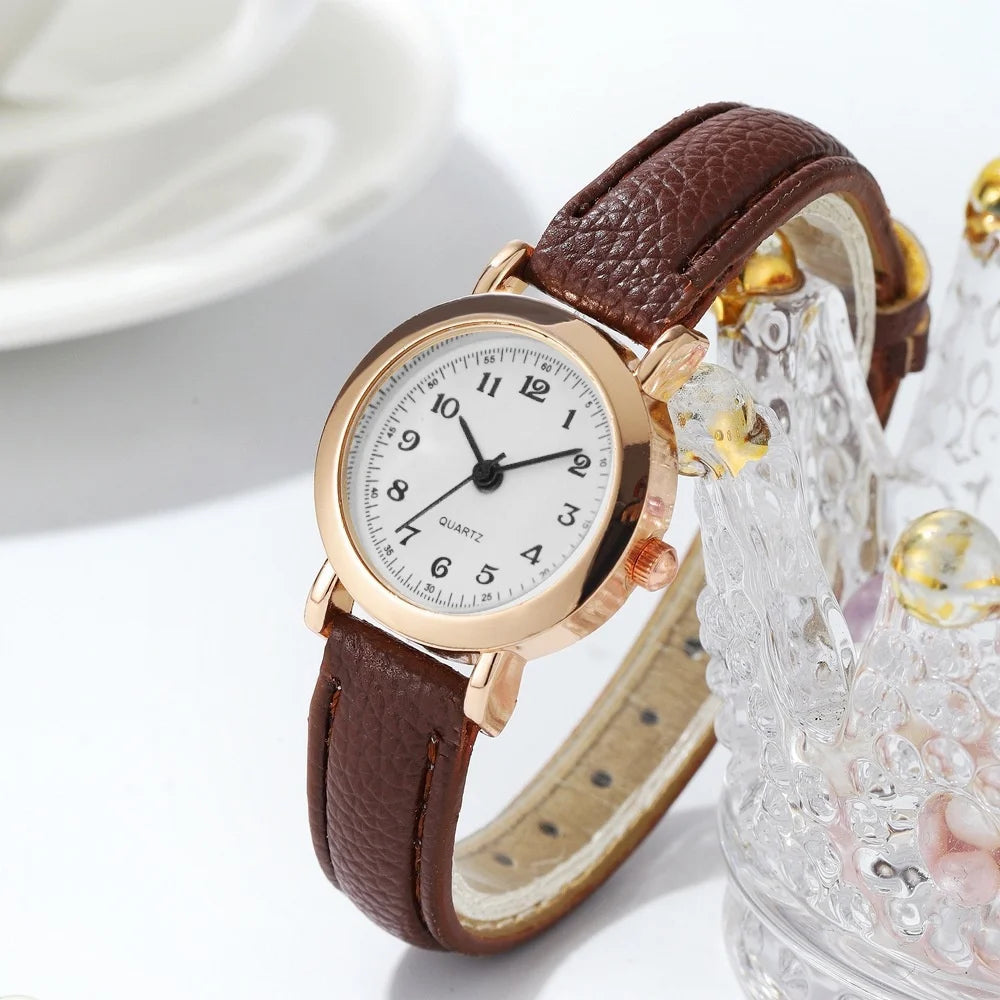 Women's Watch Fashion Small Arabic Quartz Watches Leather Band Wristwatches Quick Pick Grocers