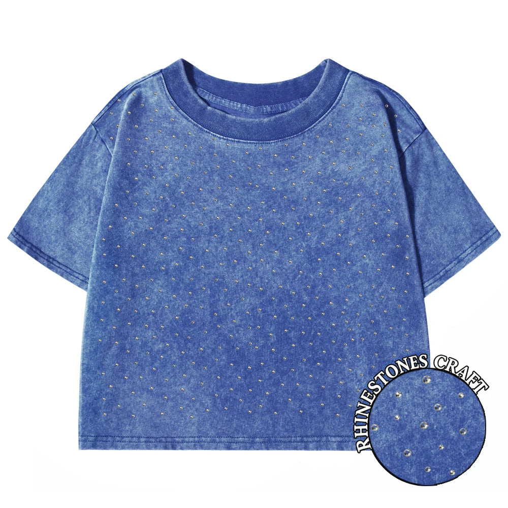 100% Cotton Washed T-Shirts For Women Loose O-Neck Crop Tops Y2k Street Female Clothes Summer Casual Vintage Short Sleeve Tees Quick Pick Grocers