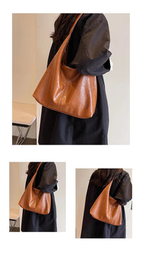 Autumn and Winter Vintage Women's Bag Large Capacity Suede Shoulder Bag Solid Color Simple Casual Commuter Bag Retro Handbags Quick Pick Grocers