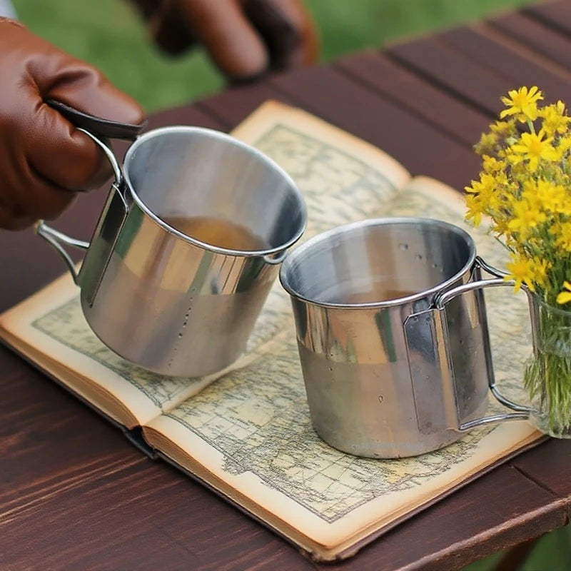 250/350/500/700ml Stainless Steel Camping Cup Portable Outdoor Water Cup Mug With Foldable Handle Kitchen Drinkware Quick Pick Grocers