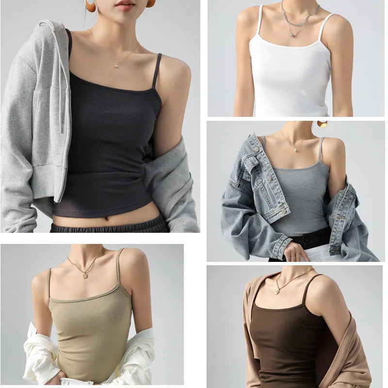 Women's Summer Basic Sleeveless Tank Top Spaghetti Strap Slim Fit Stretch Knitted Solid Color Camisole Quick Pick Grocers
