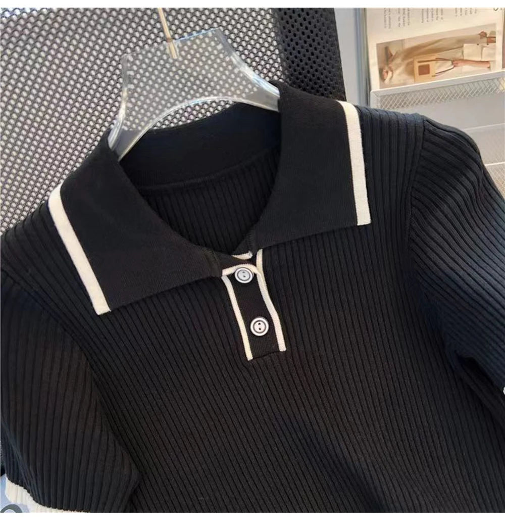 Ice silk knitted short sleeved T-shirt for women's summer 2024 new fashionable and stylish polo shirt top Quick Pick Grocers